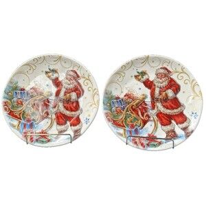 Southern Living Christmas Santa Stoneware Salad Plates Set of 2 New with Tags